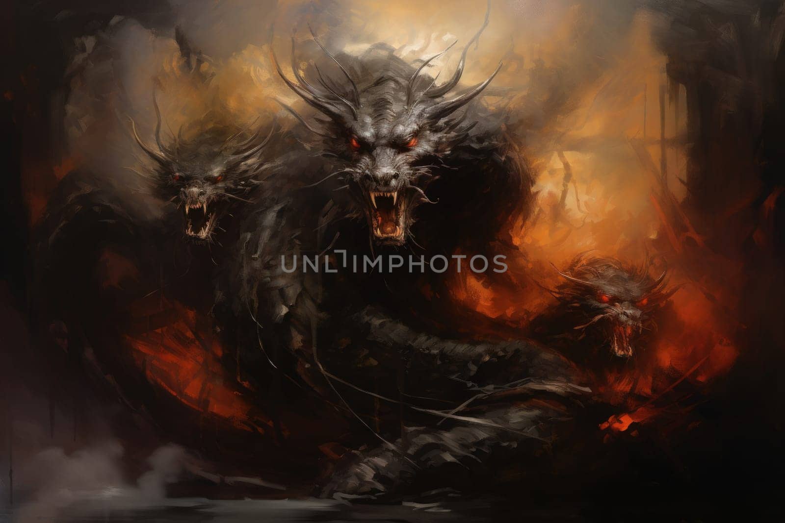 In the realm of fantasy, ferocious shadow dragons dominate the skies, their majestic forms wreathed in darkness.