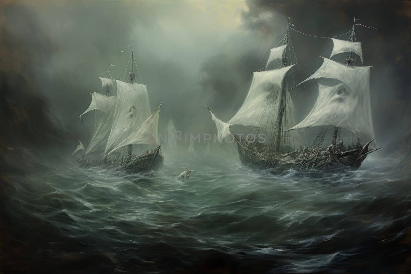Embark on a haunting journey across the treacherous waters with this captivating illustration by a professional visual artist.