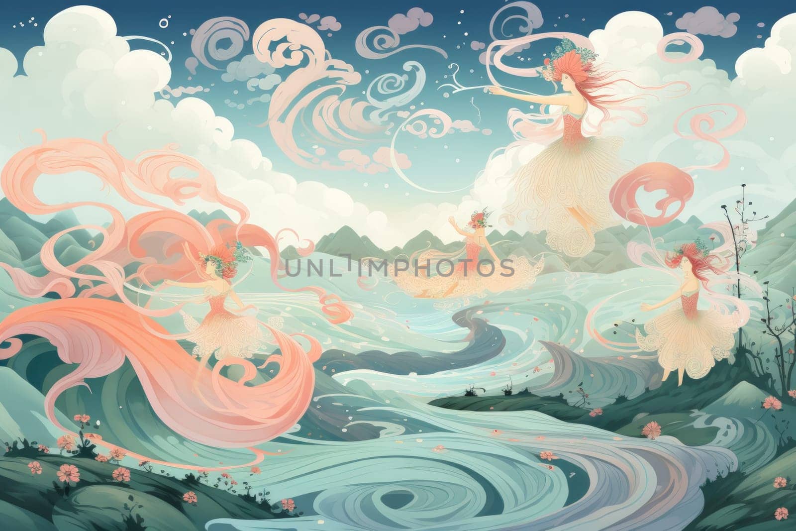 Immerse yourself in the enchanting world of fantasy as you witness the ethereal dance of graceful sylphs, ethereal beings of air and wind.