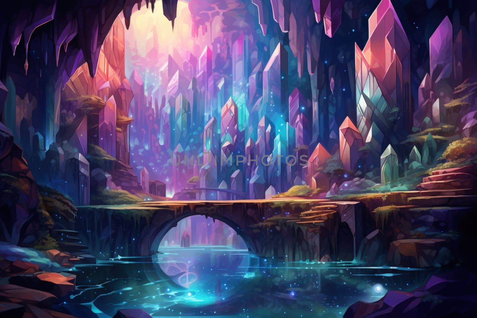 Enter a realm of enchantment where fantasy comes to life. Behold the mesmerizing sight of harmonious waterfalls adorned with radiant crystals.