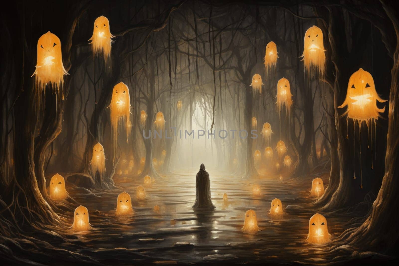 Step into a realm of ethereal beauty, where illuminated spirit lanterns serve as beacons of hope.