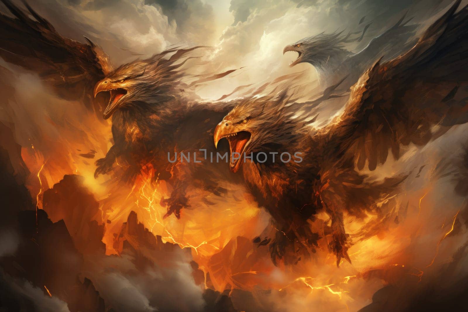 In the realm of fantasy, the skies are home to ferocious thunder hawks, majestic creatures that command the elements.