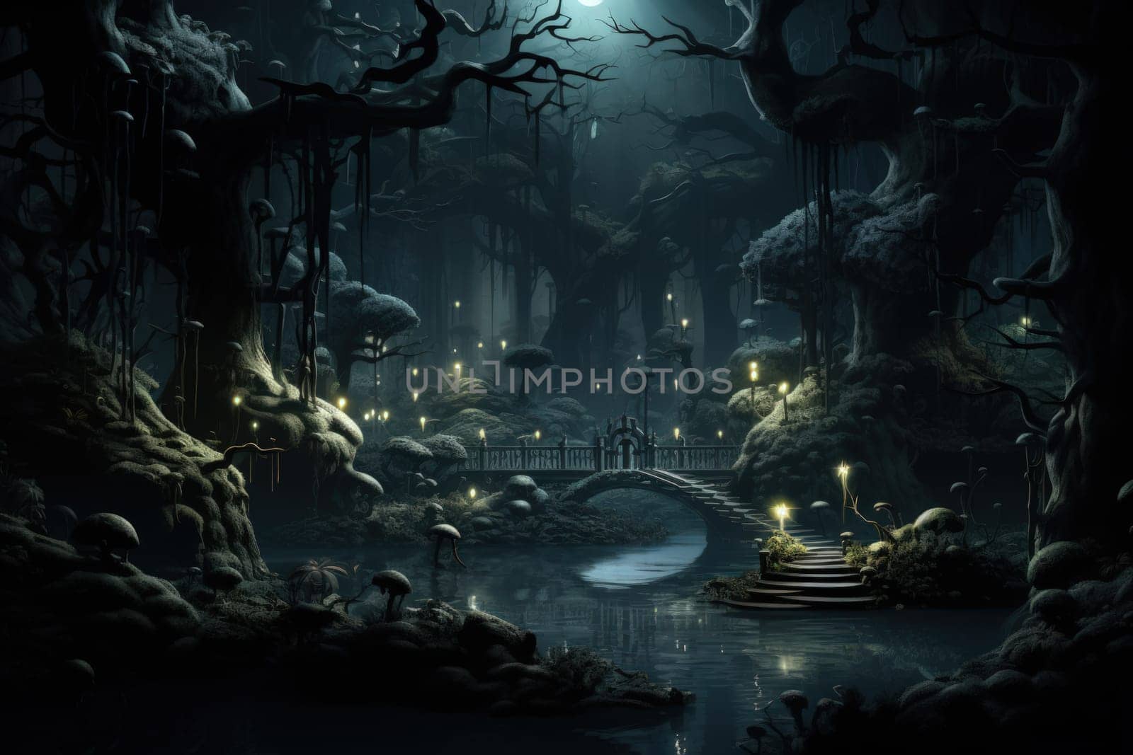 Journey through mystical forests filled with enchanted flora and sentient, conversing trees, where reality seamlessly intertwines with fantasy.