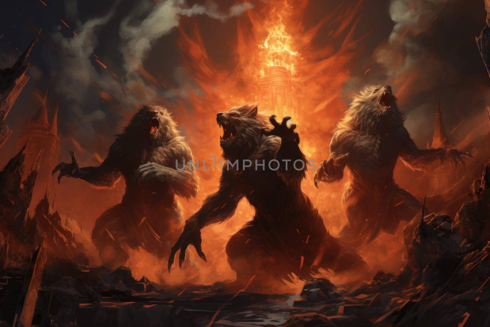 Venture into a mystical realm where fierce werewolves, under the enchanting light of the full moon, undergo their awe-inspiring transformation.