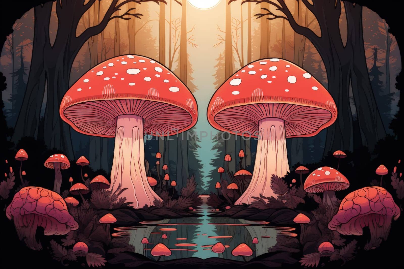 In the realm of fantasy, there exist mystical and enchanting places where giant talking mushrooms thrive in dense forest groves.