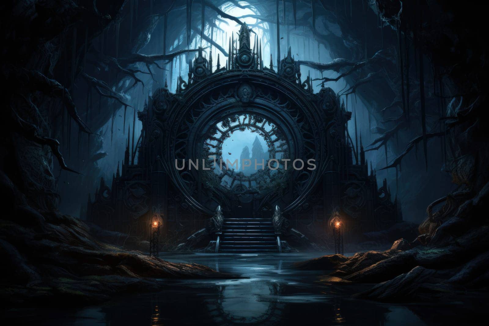 Hidden amidst the ethereal landscapes of fantasy, enigmatic shadow gates stand as enigmatic thresholds to realms concealed in obscurity.