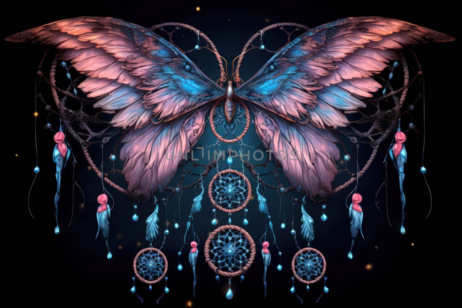 Immerse yourself in the magical realm of fantasy with this enchanting illustration of gossamer-winged dreamcatchers.
