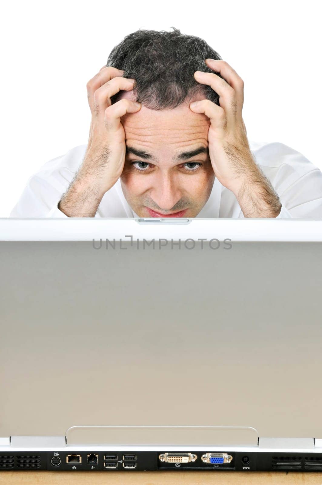 Businessman at his desk on white background