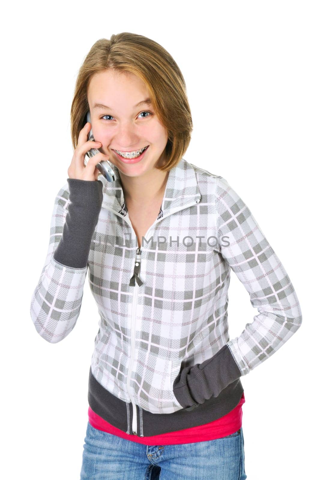 Teenage girl talking on phone