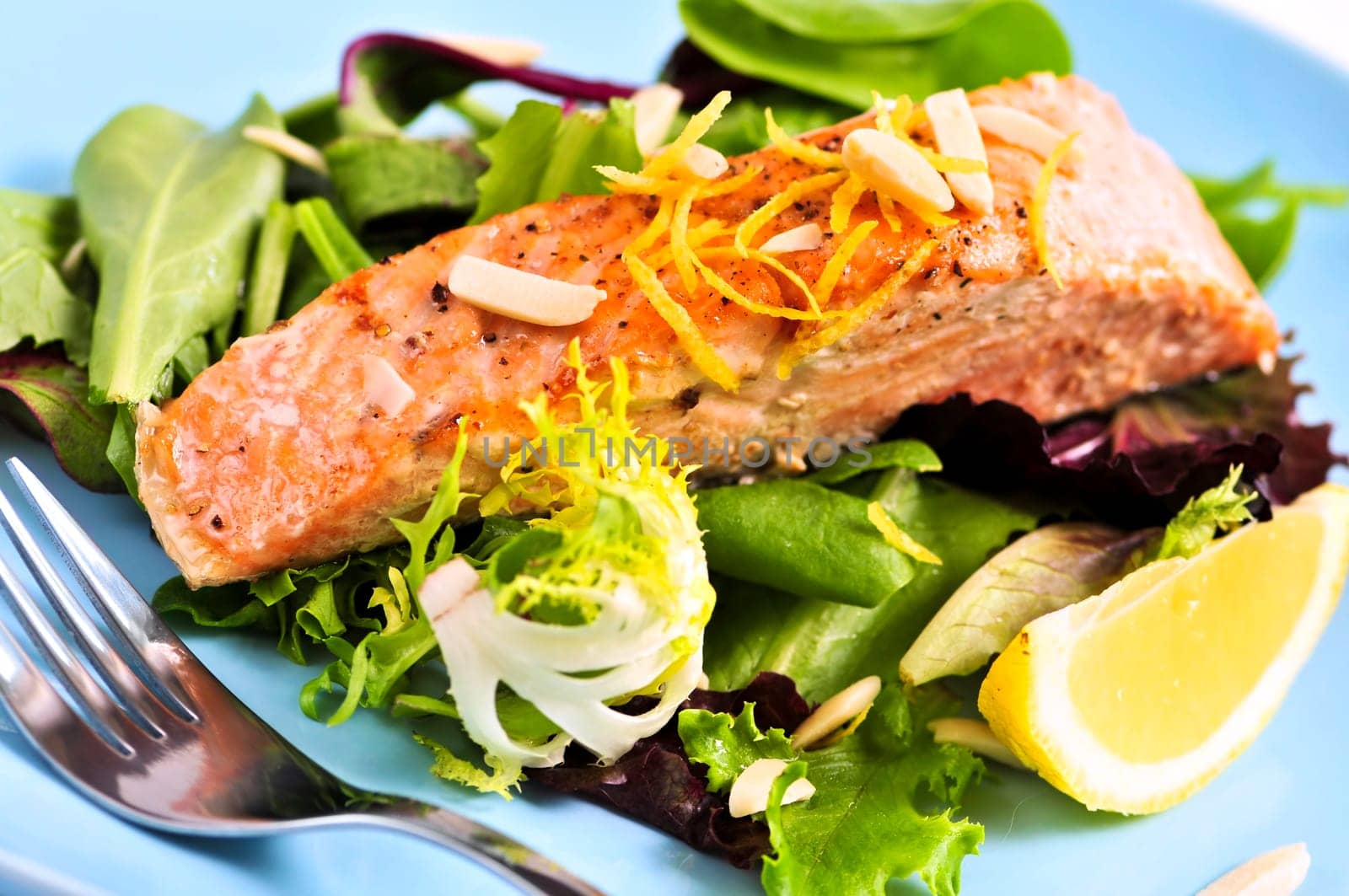 Salad with grilled salmon