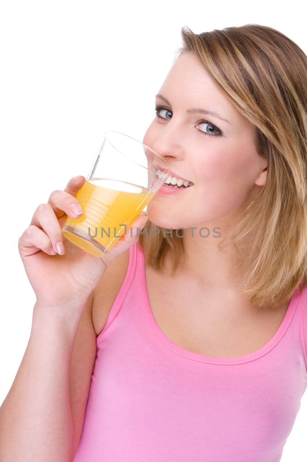 Young woman with glass of orange juice