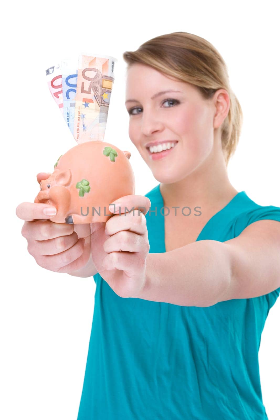 Woman with piggy bank