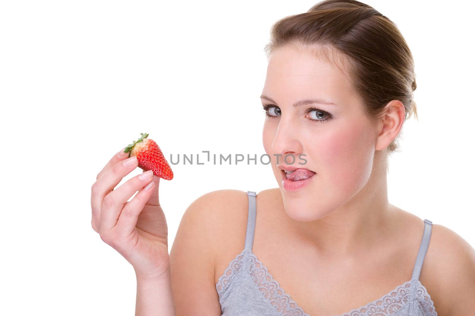 Young woman with strawberry