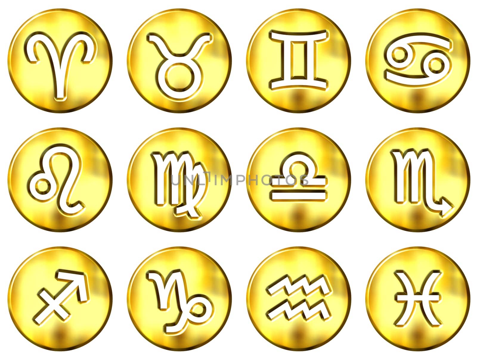 3D Golden Zodiac Signs