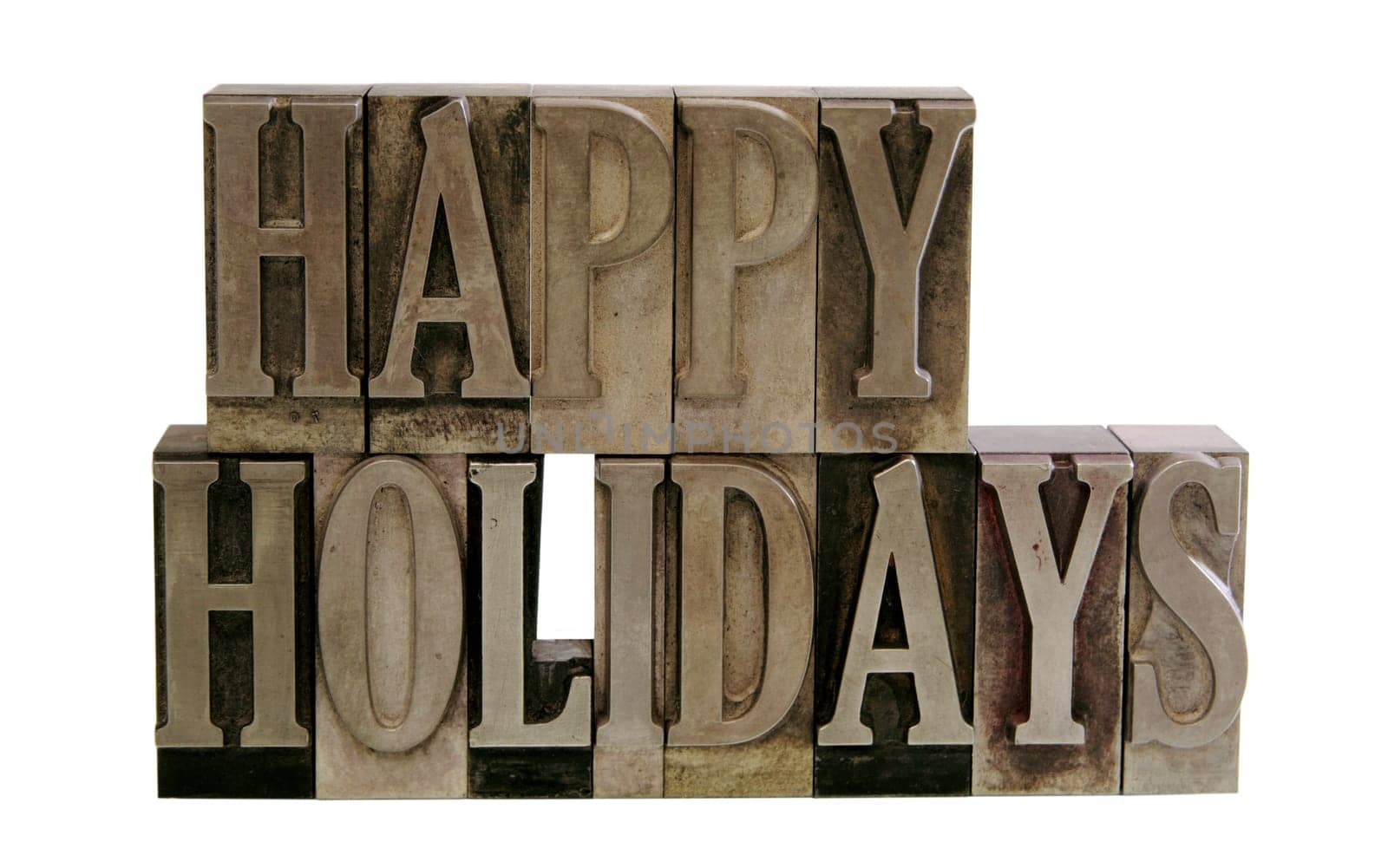 happy holidays in metal type