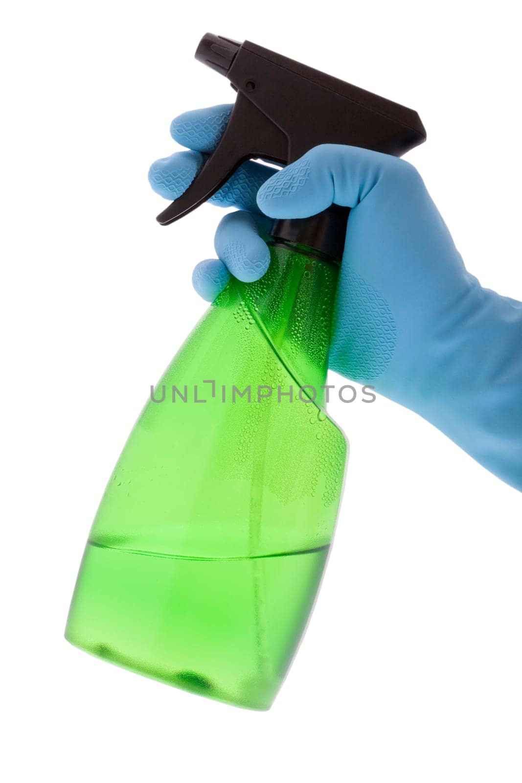 Spray bottle with rubber glove