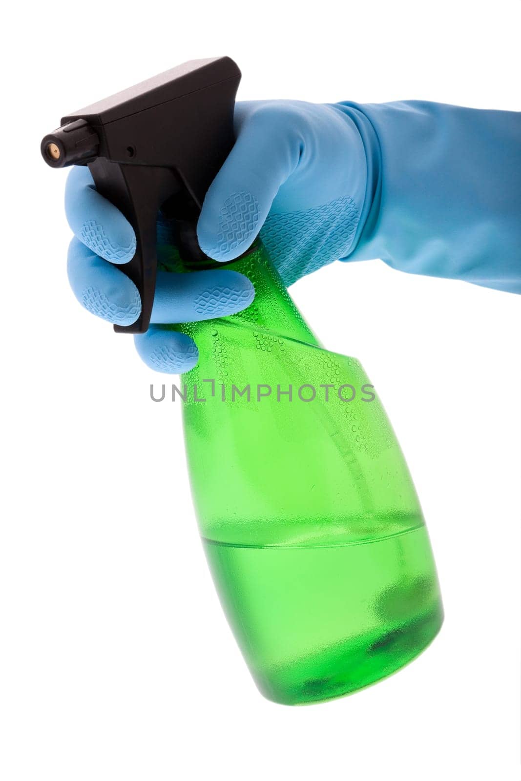 Spray bottle with rubber glove