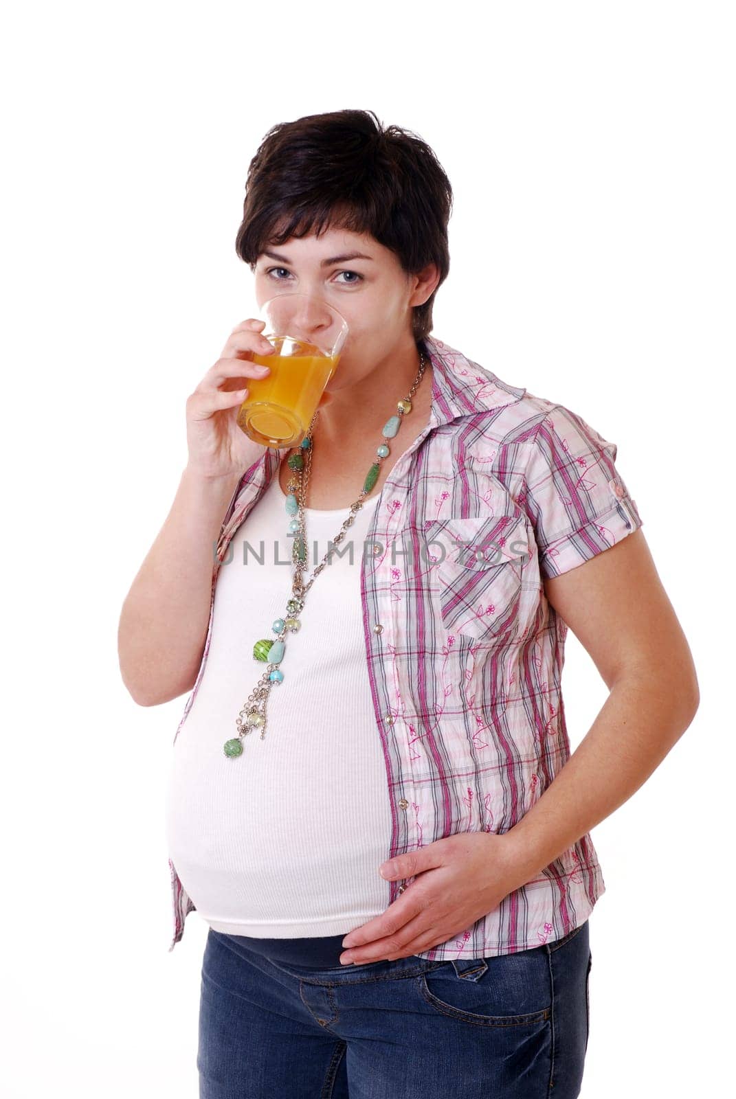 Pregnant woman with juice