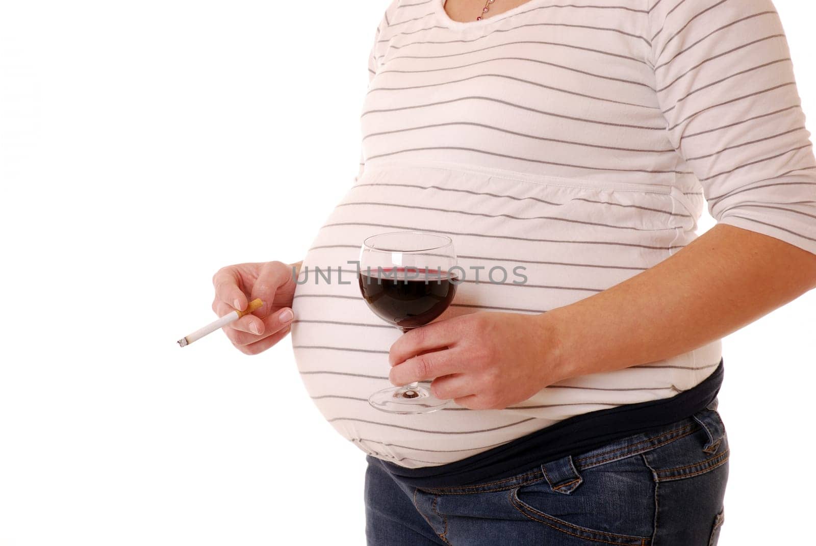 Pregnant woman with wine and cigarette