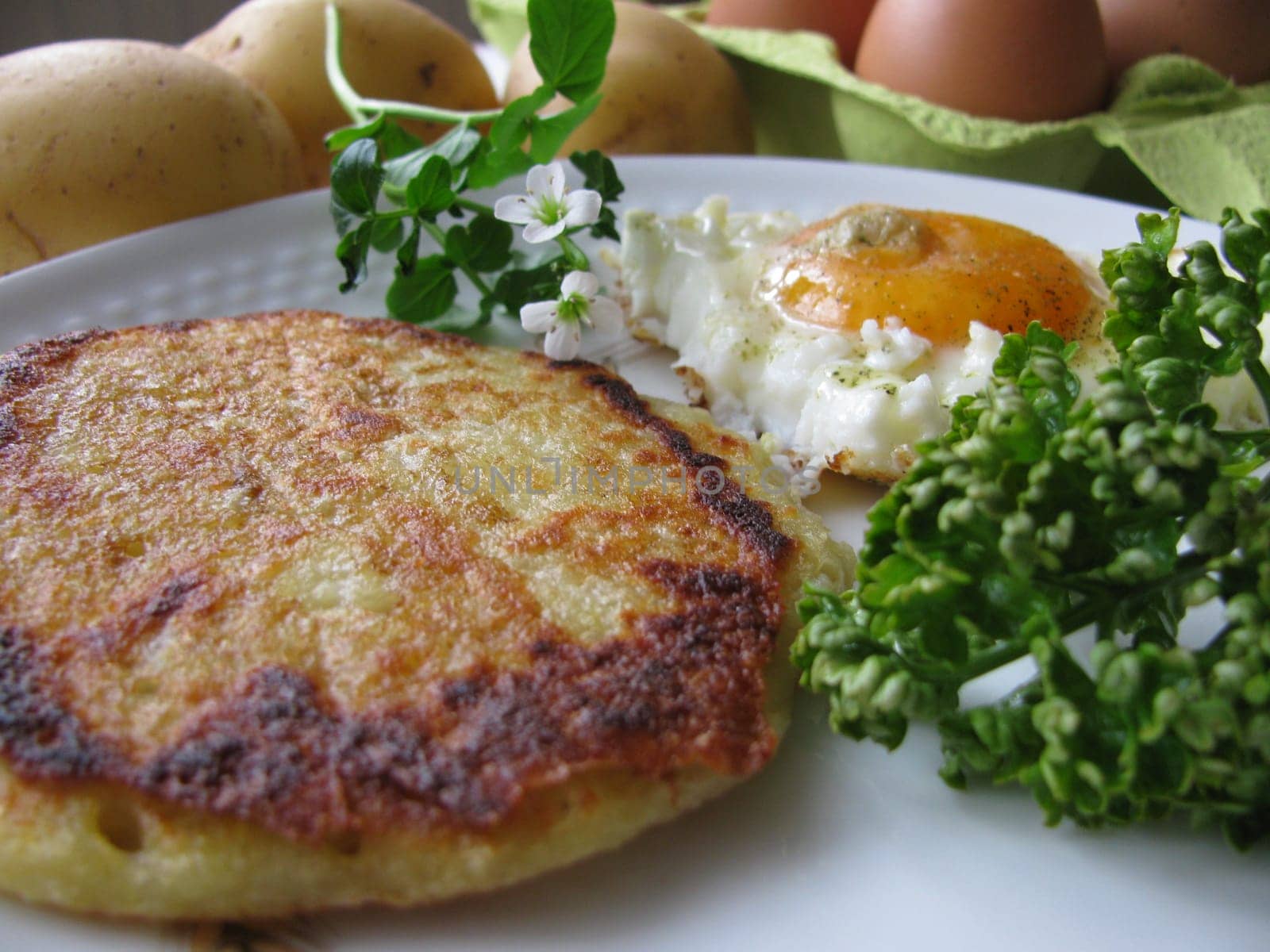 Potato pancakes with fried egg