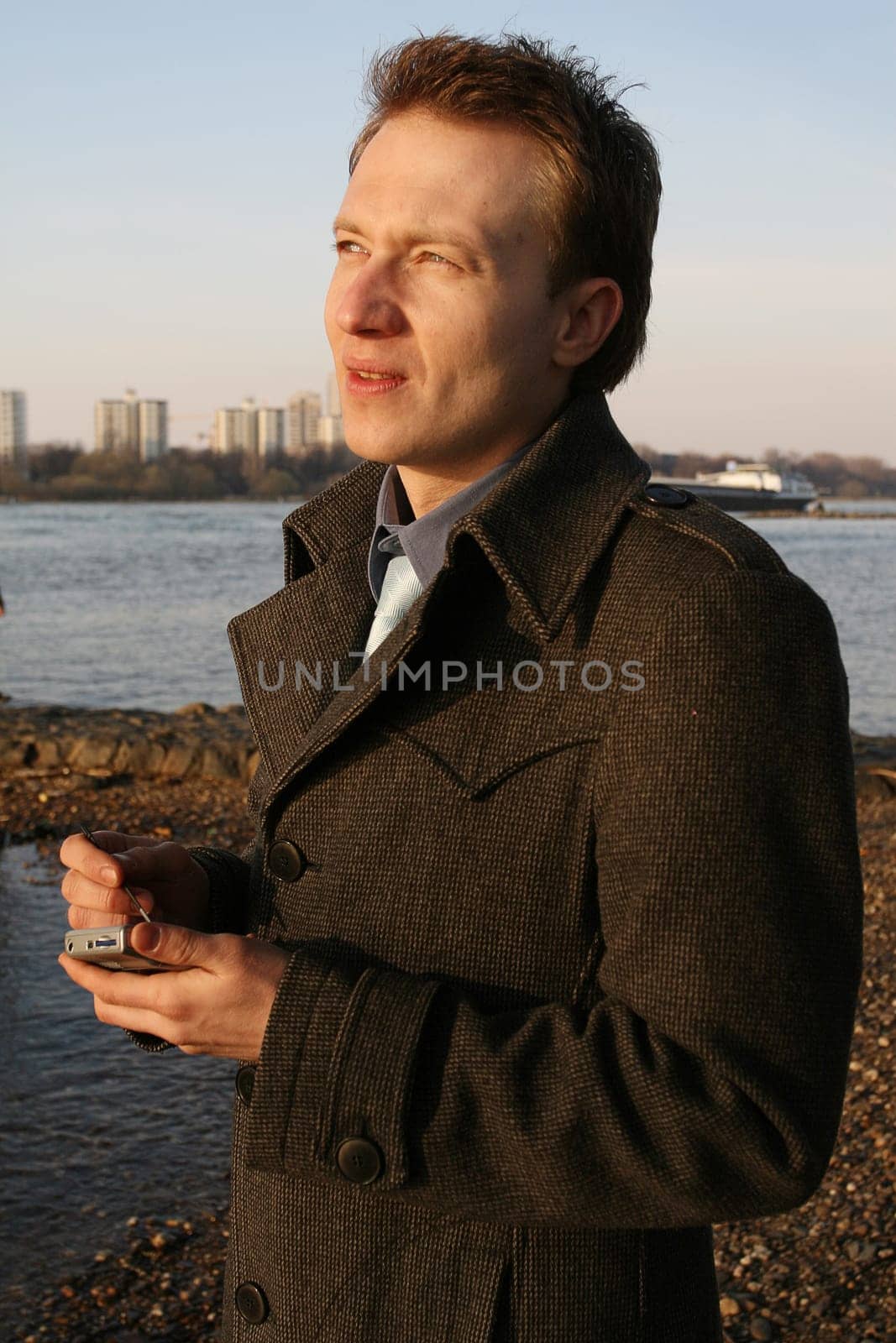 Man writes message in phone