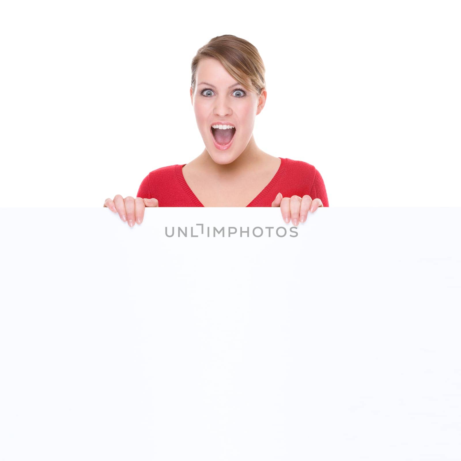 Young woman with an advertising sign