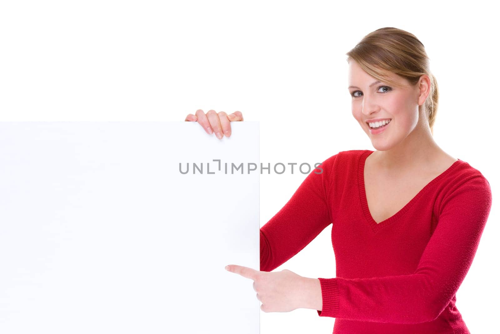 Young woman with an advertising sign