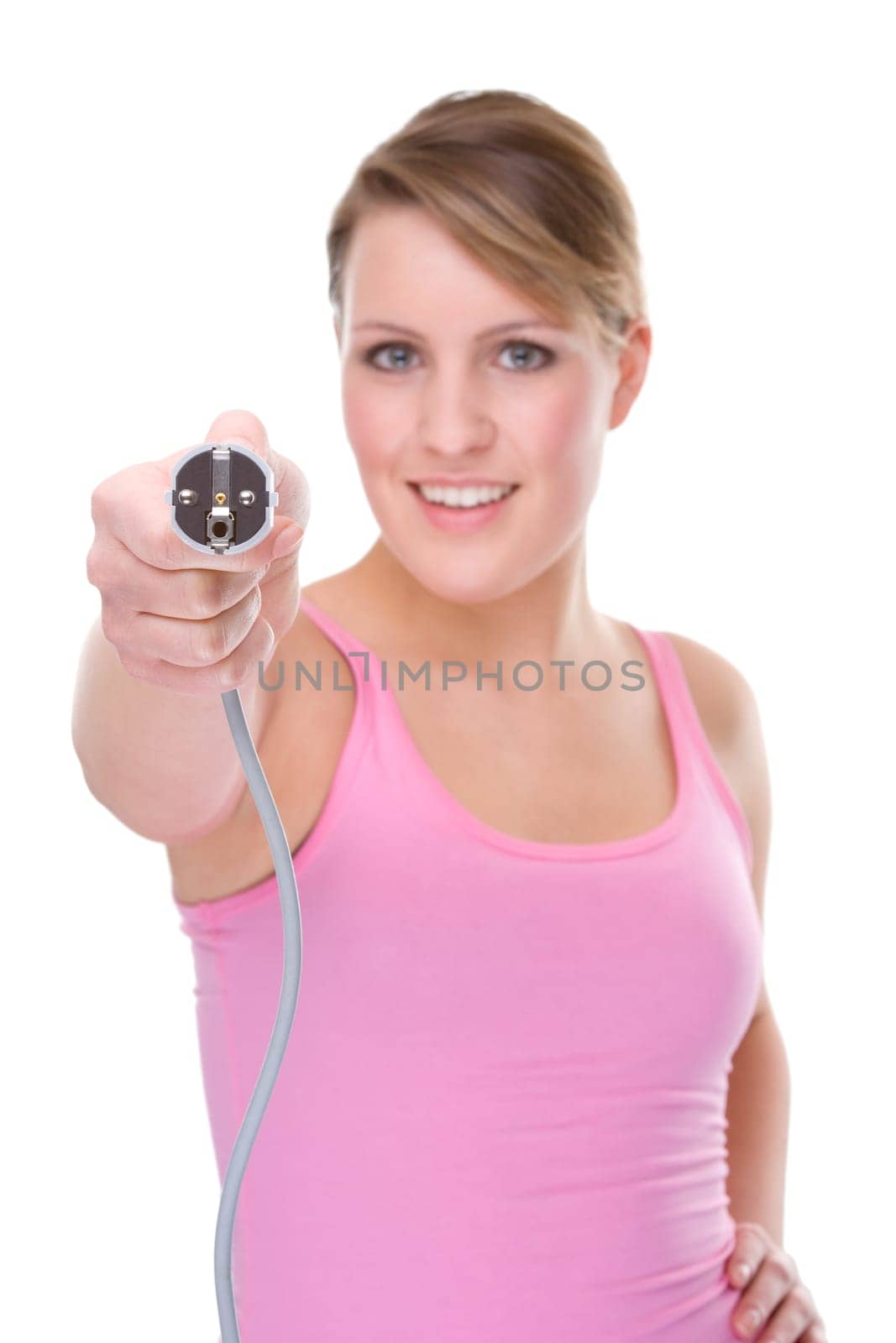 Woman with power cable