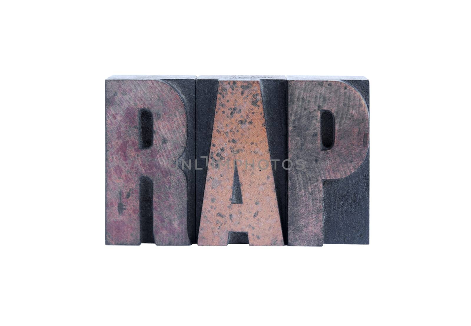 rap in old wood letterpress type