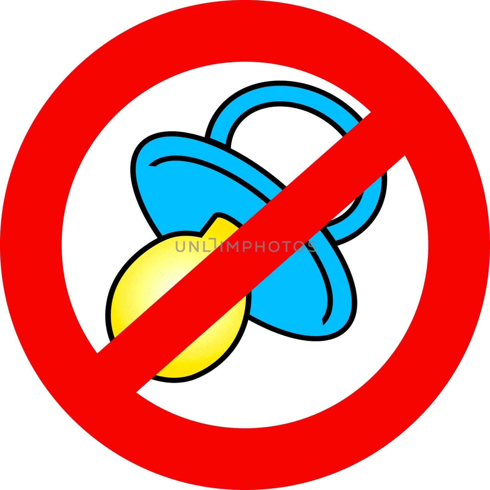 Prohibition sign with baby pacifier