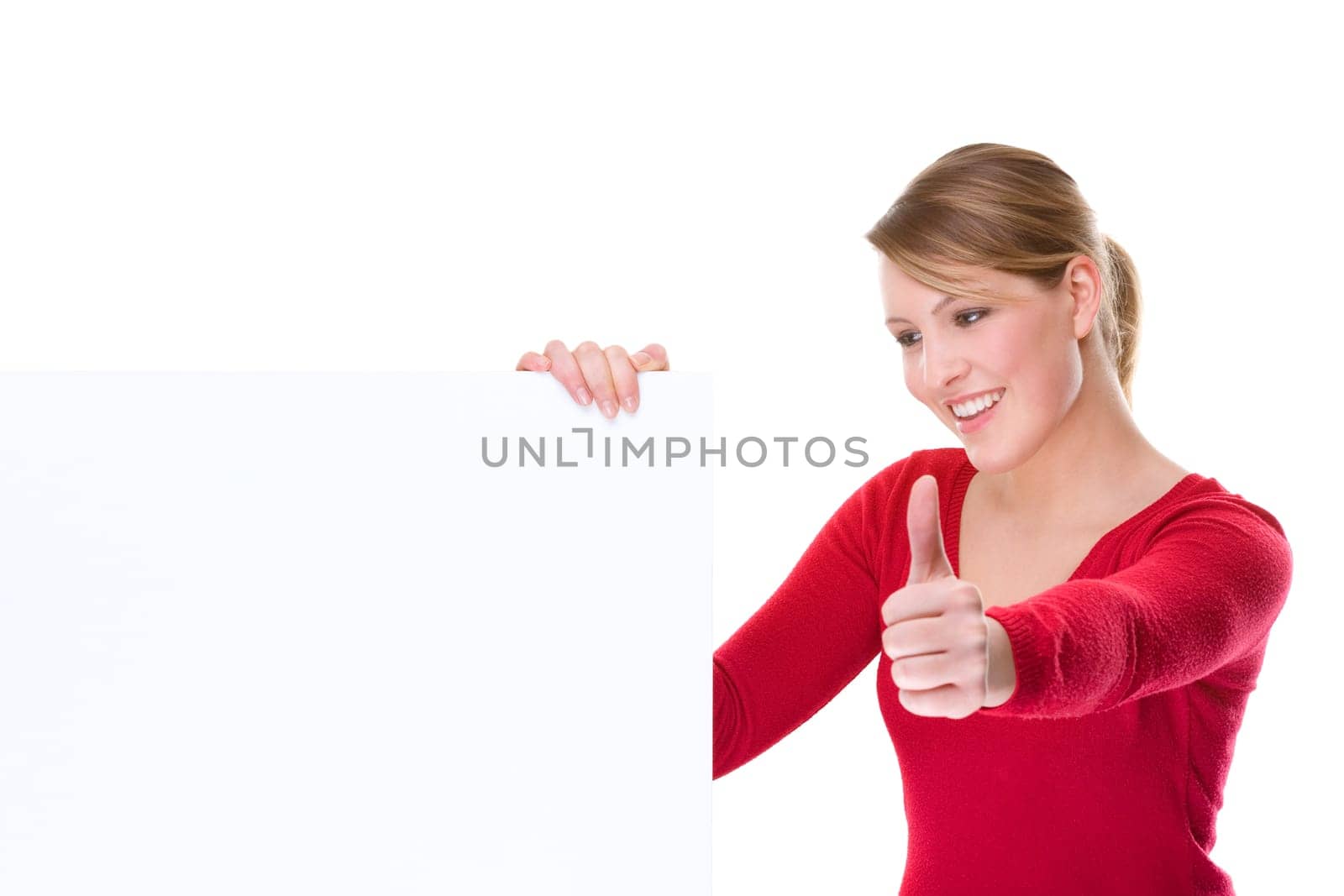 Young woman with an advertising sign