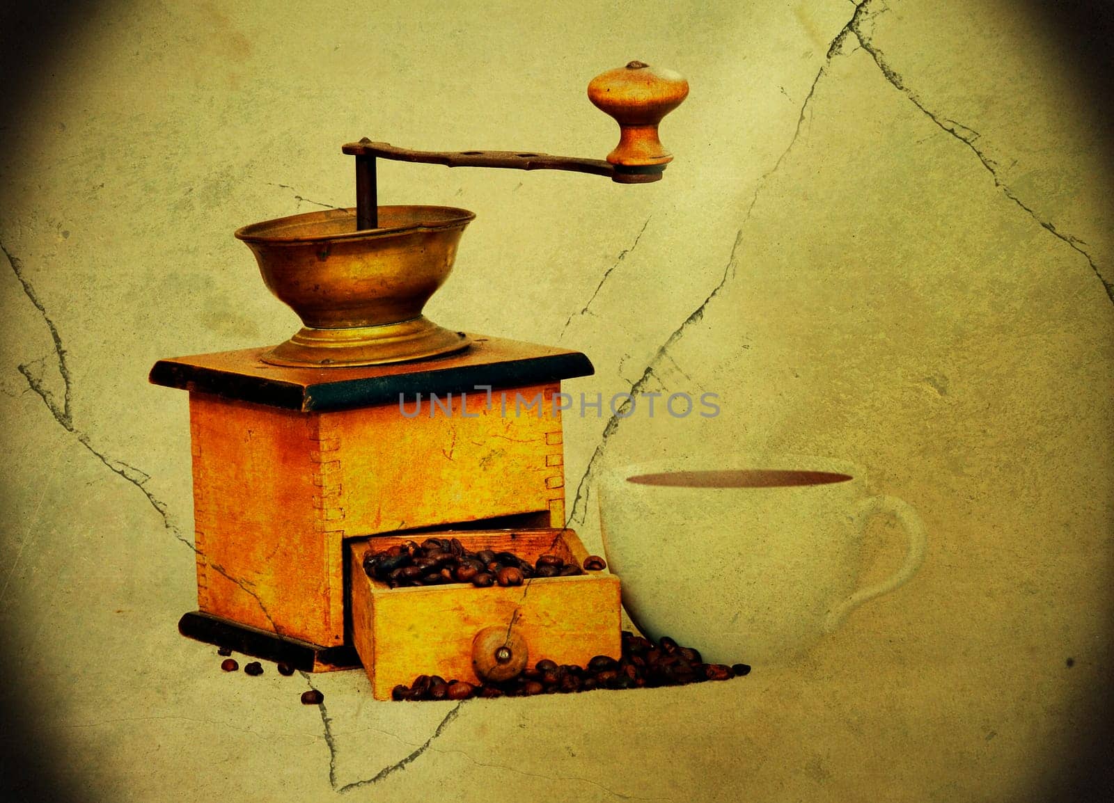 coffee mill and cup in grunge style