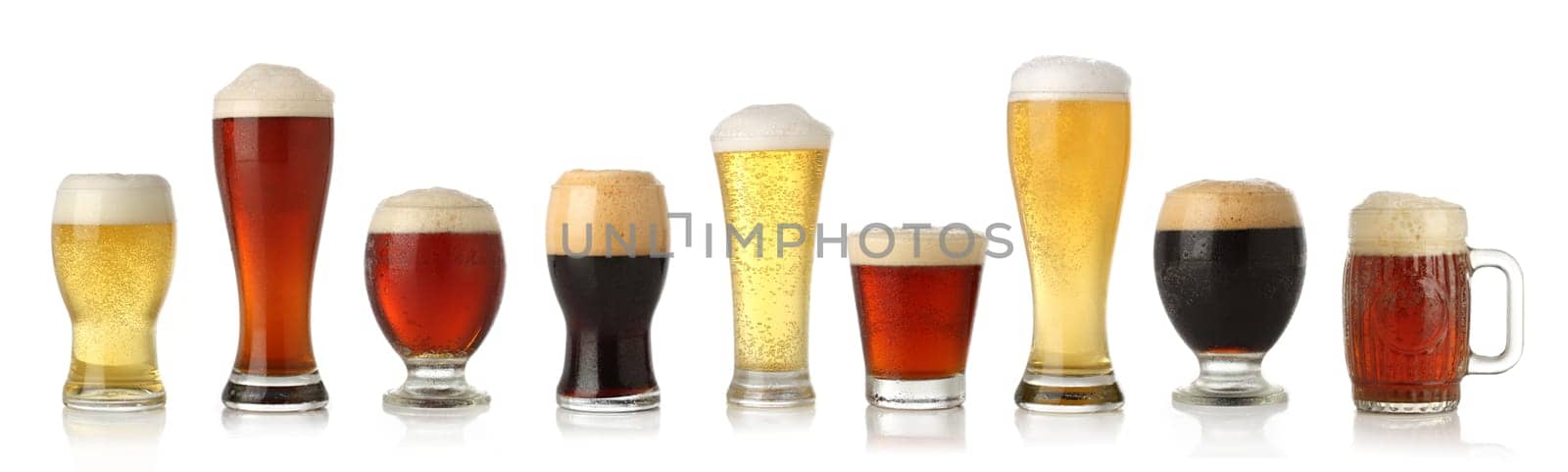 Various glasses of different beers