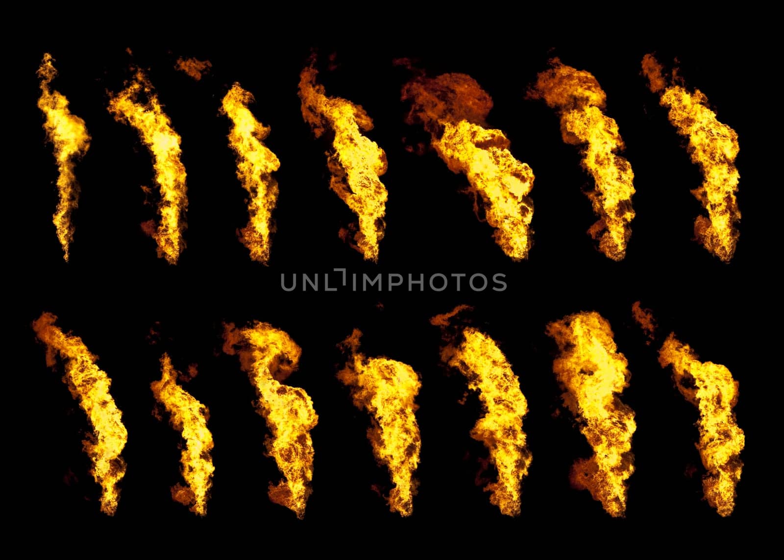 Real flames set of 14 isolated on black