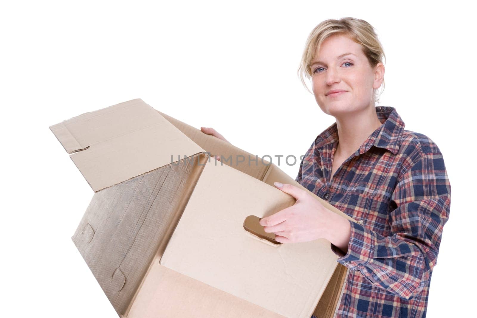 Young woman with moving box