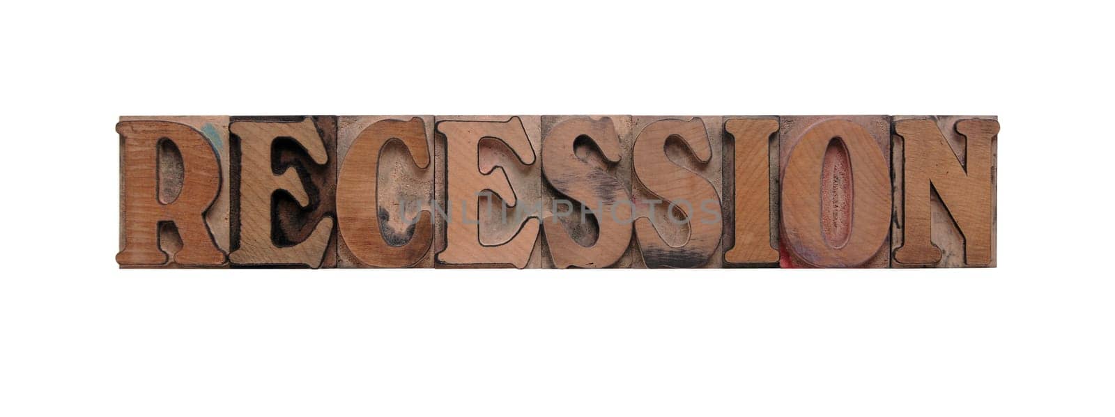 recession in old ink-stained wood type