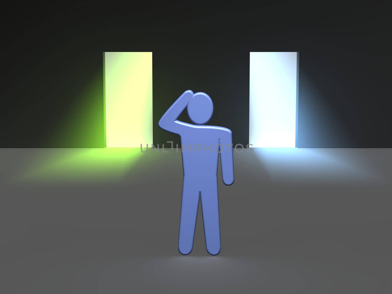 Man thinking which entrance to choose