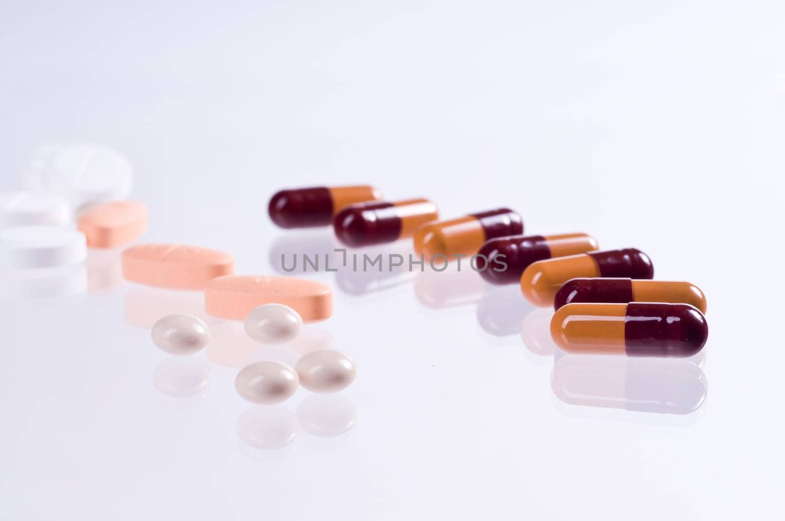 Different tablets on white background