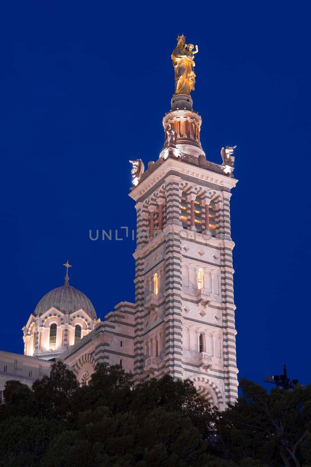 Notre Dame in Marseille at night