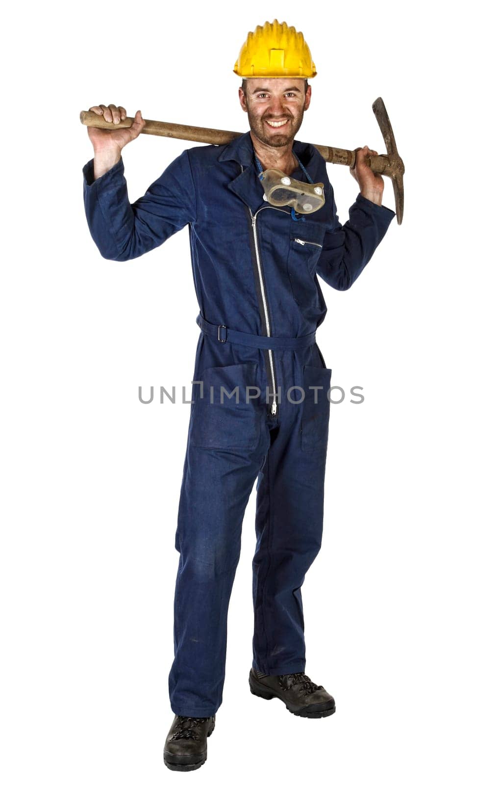 confident labourer isolated on white