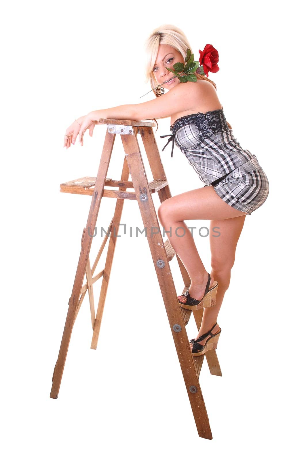 Girl on stepladder.