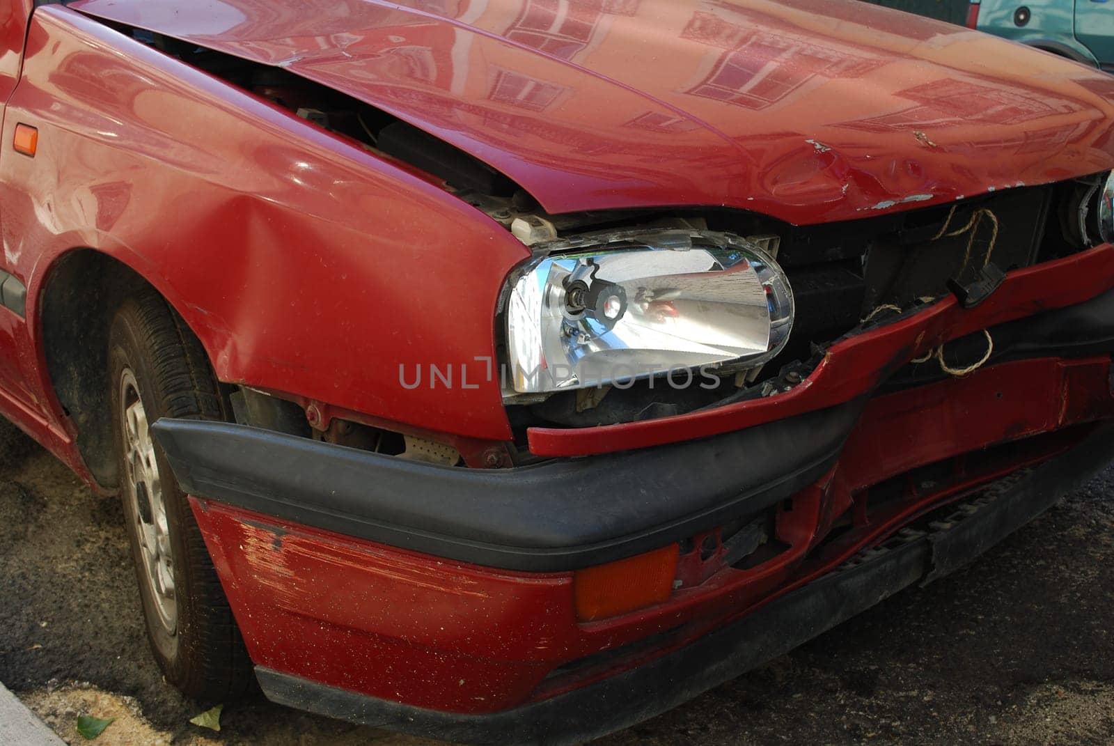 Red car front crashed