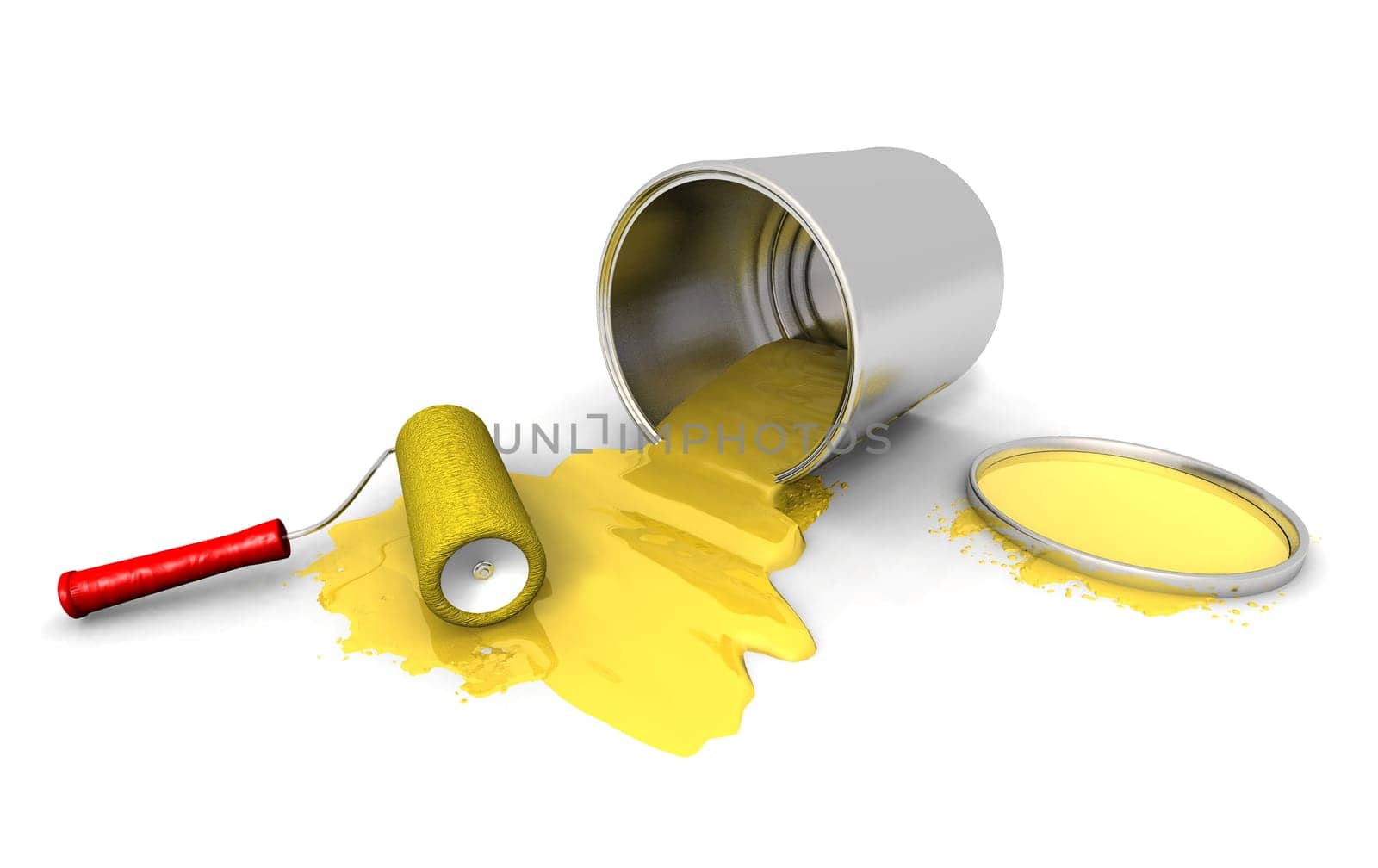 paint roller, yellow can and splashing