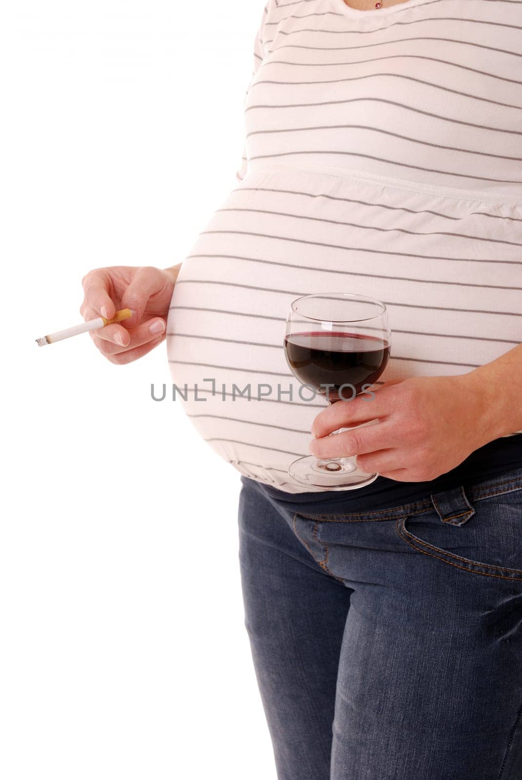 Pregnant woman with wine and cigarette