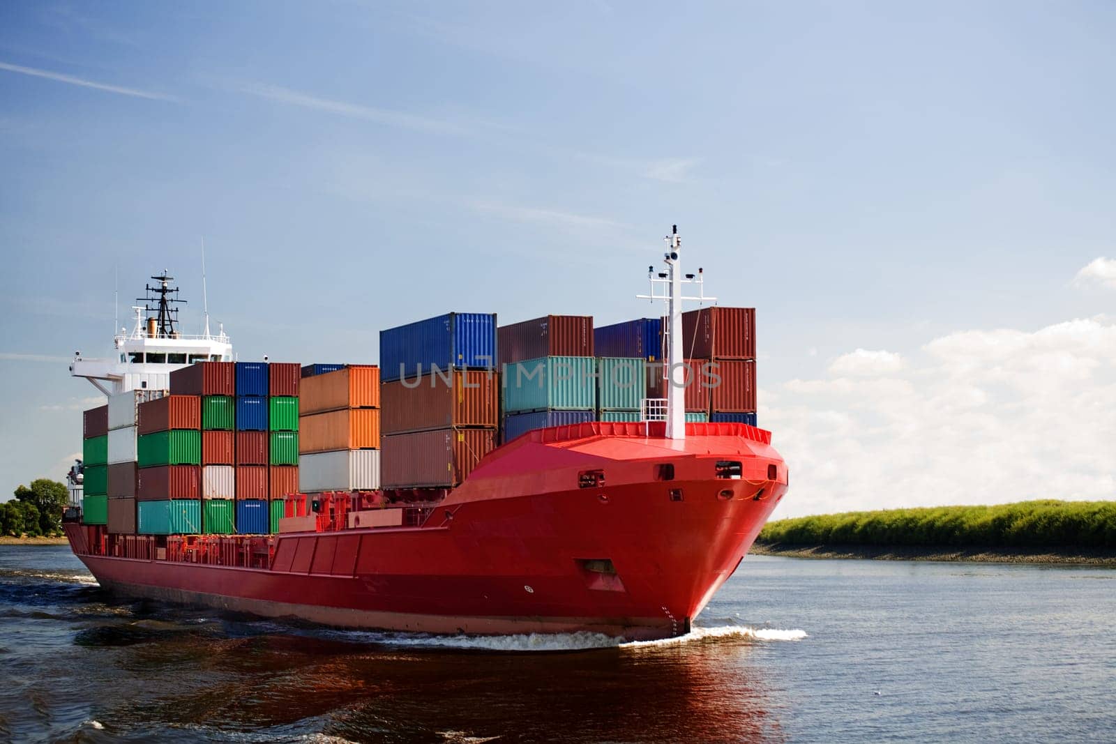 cargo container ship on river