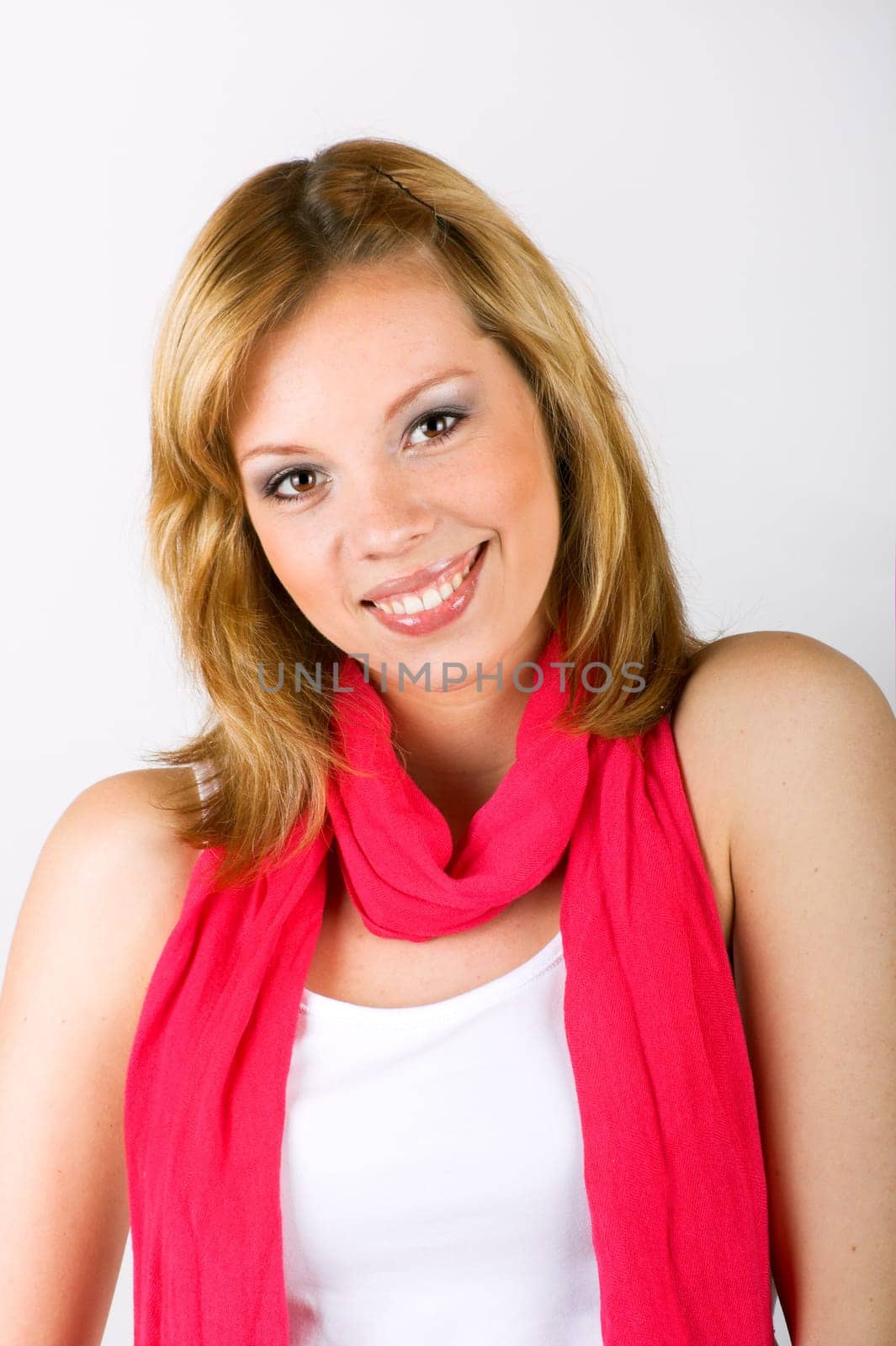 Woman with pink scarf