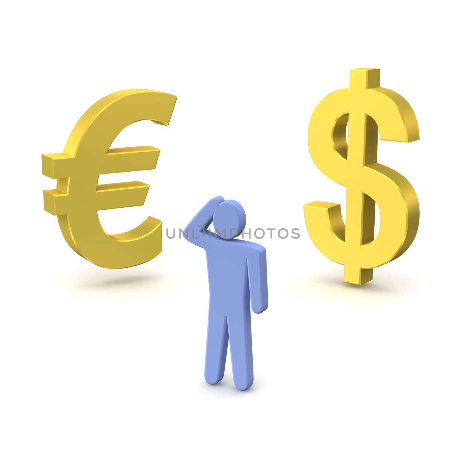 Dollar, euro and thinking person