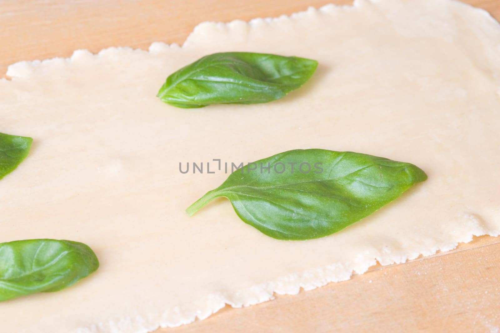 Basil on dough
