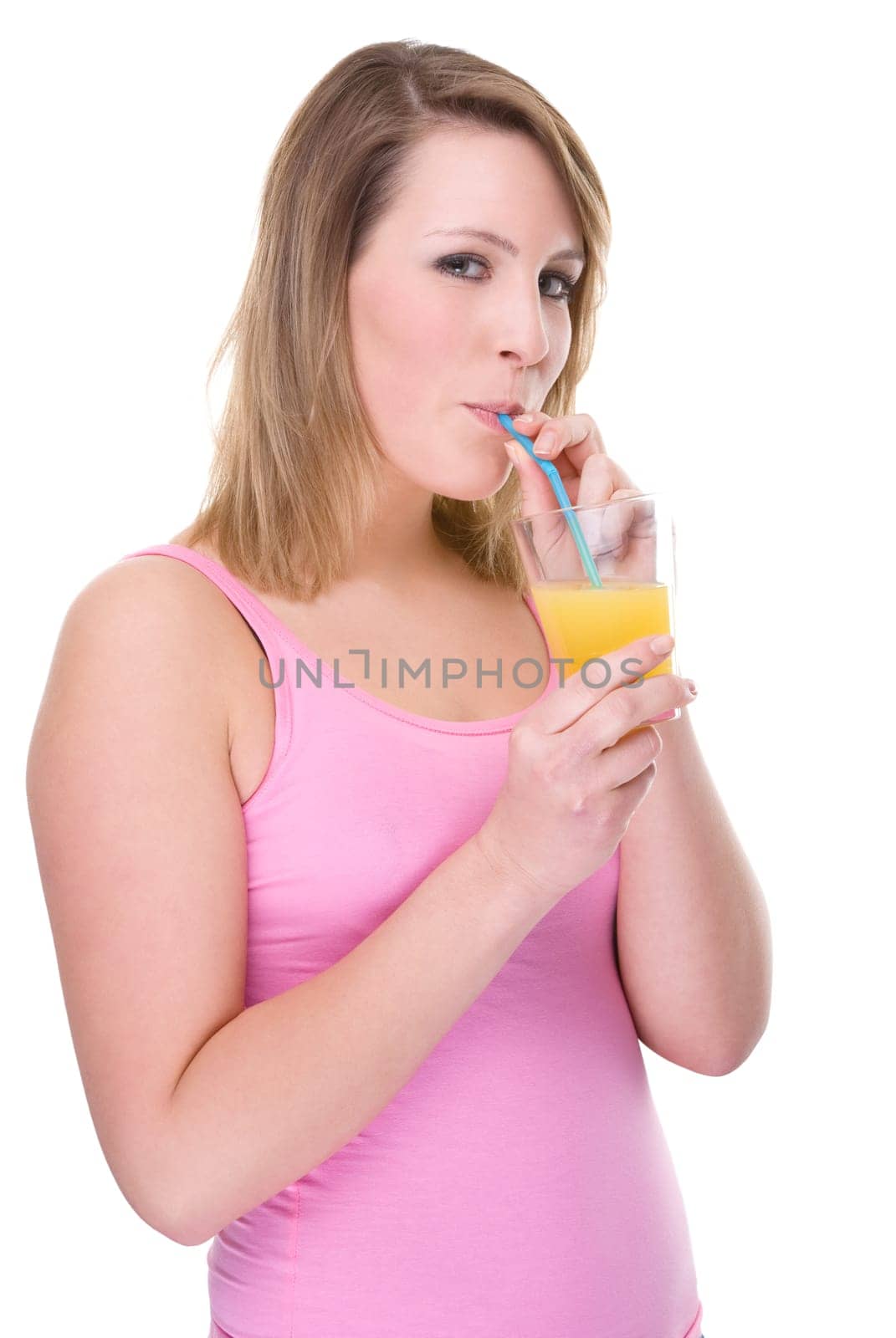 Young woman with glass of orange juice