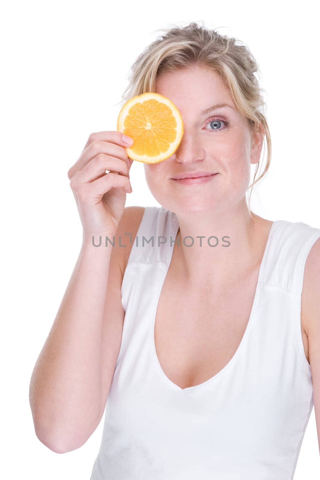 Young woman with orange slice